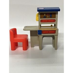 Little Tikes Dollhouse Furniture Workbench Red Chair Vintage Blue Roof Dollhouse